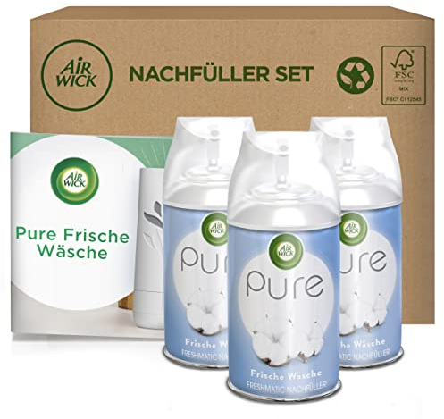 Air Wick Freshmatic Max PURE – Nachfüller Set für das automatische Duftspray – Duft: Frische Wäsche – 3 x 250 ml Nachfüller