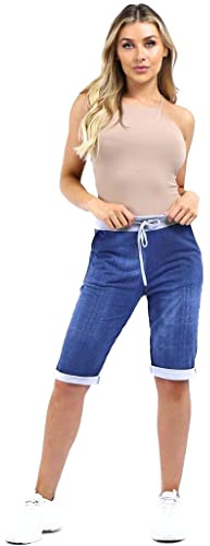 Fashion Trends Italian Ladies Women's Elastic Waist Cotton Turn Up Shorts Pants New Size UK Fit 10-20