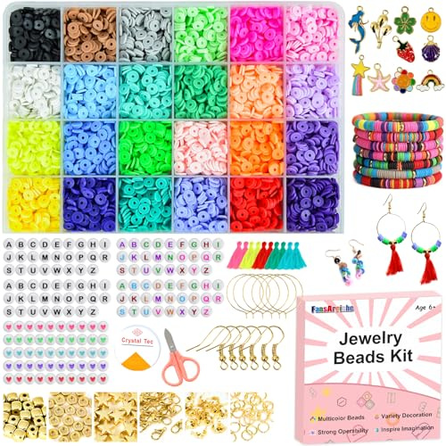 FansArriche Polymer Clay Perle für Perlen Set Perlenketten Set für Charm Armband Halskette Kit Schmuckherstellung Bastelset Kreatives Geschenk für Erwachsene