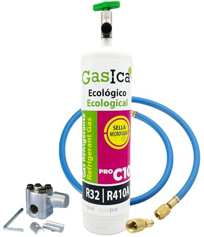 ALL4SALE KIT RICARICA GAS ECOLOGICO RAFFREDDANTE ADATTO PER R32 R410A 800gr CON VALVOLA DI SERVIZIO + TUBO DI CARICA + OBUS DI RICARICA RAPIDO peso neto 400 GR