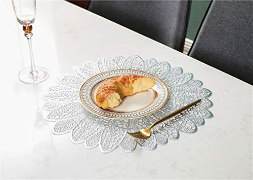 Tischsets für Esstisch, Untersetzer, Lotusblatt, Palmenblatt, Simulationspflanze, PVC, Kaffeetisch-Matten, Küche, Weihnachten, Heimdekoration (Silber)