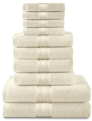 GC GAVENO CAVAILIA Luxury Towel Bale Set, 10 Piece Hotel Quality Towels, 450 GSM Lightweight & Quick Drying Towel Bales Egyptian Cotton 4x Face 4x Hand 2x Bath Towels, Cream