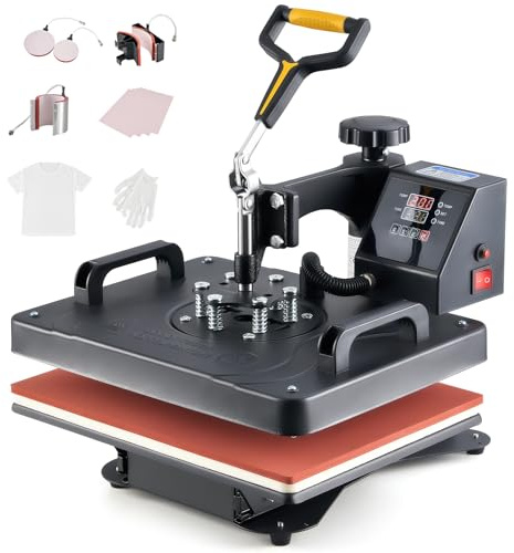 CREWORKS Presse à Chaud 30x38 cm 5 en 1 Machine de Transfert de Chaleur avec Accessoires de Presse à Plaque Mug Casquette Chapeau T-Shirt pour la Maison (5 en 1)