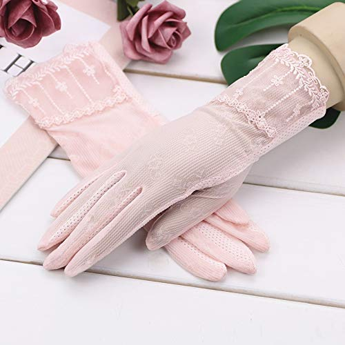 Lederhandschuhe für Damen UV-Sonnenschutzhandschuhe Damen rutschfeste elastische Aufkleber Hand Touchscreen Ice Silk Handschuhe (Color : Pink, Size : One Size)