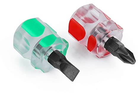 Grevosea 2PCS Mini Short Screwdriver Set - Stubby Screwdriver for Tight Spaces, One Flat Head and One Phillips for Sewing Machine Repair