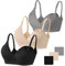 Vinfact Set da 3 Reggiseni Allattamento Senza Cuciture Reggiseno Premaman Cotone Morbido con Imbottito, Gravidanza, Senza Ferretto, Design con Scollo a V-S-Nero,Fleshcolor,Grigio