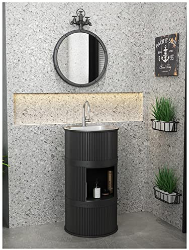 ZTGL Lavandino a Colonna in Ferro Battuto Stile Industriale Mobile da Bagno con Lavabo e Lavandino in Acciaio Inox, Lavandino su Piedistallo con Rubinetto e Scarico