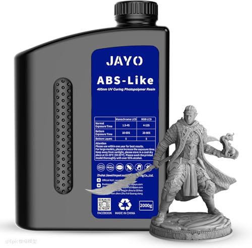 JAYO 3D Drucker Resin 2KG, ABS-Like Resin 405nm UV Standard Rapid Harz für 4K/6K/8K LCD/DLP/SLA 3D Printing, Nicht-spröde, Hohe Präzision, Geringer Geruch, Grau 2000g