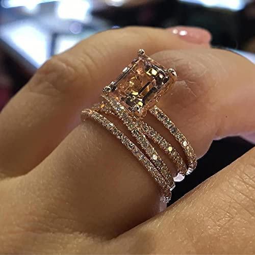 Sdouefos 925 Sterling Silver Plated 14k Rose Gold Sparkling Diamond Square Ring Set With Diamonds Sparkling Women'S Wedding Engagement Jewelry Ring (L1/2)