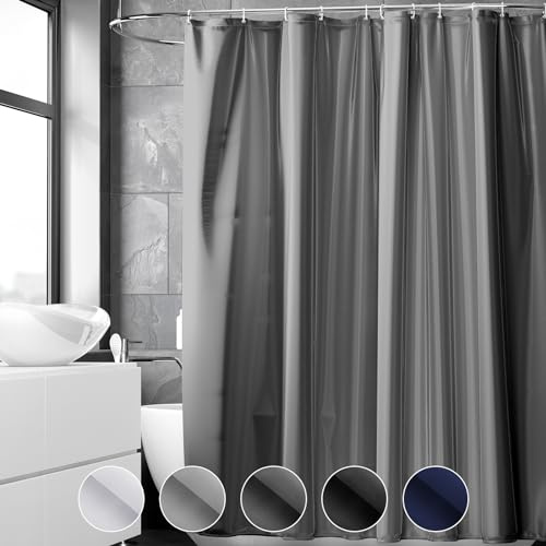 REDKEY Duschvorhang 180x180 cm, Anti-schimmel Badvorhang, Waschbar Schnelltrocknend Wasserabweisend PVC Textil, Antibakteriell Badewanne Vorhang mit 12 Haken für Bad Dusche, Dunkelgrau