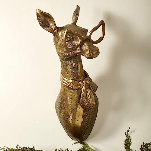 Gresonic 3D Animal Head Wall Mount - Sheep Head Ornament, Bronzed Resin Decor