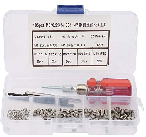 105-teiliges Set aus Edelstahl, M3 Drahtschraubenhülse, Gewinde-Reparatur-Einsatz-Set, Werkzeug-Set (M3*0,5-Box)