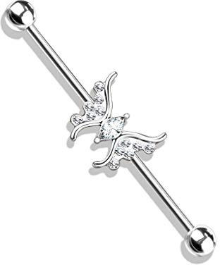 beyoutifulthings Industrial-Piercing Kristall Schmetterling viele Farben Industrial-Barbell Industrial-Bar Chirurgenstahl Stab-länge 38-mm