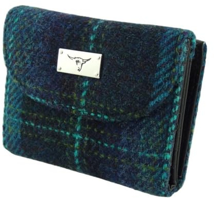 Glen Appin LB2002 Damen Harris Tweed Small Wallet, Col 119 Blue Turquoise Check, S, Casual