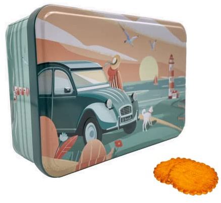 Atelier D® | Latta Metallo Biscotti al Burro Assortiti | Frollini Burro e Sale | Galettes e Palets al Puro Burro - 350 Gr | Latta Metallo Auto Disegni Faro dell'Oceano