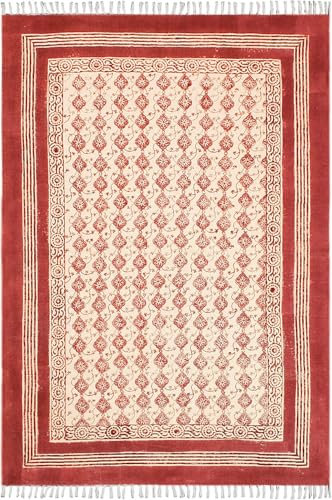 CASAVANI Kelim-Teppich, handgefertigt, Boho-Teppich, Blumenmuster, leicht waschbar, Baumwolle, Flachgewebe, Teppiche für kleines Schlafzimmer, Wohnzimmer, Küche, Badezimmer, Waschküche, Waschküche,