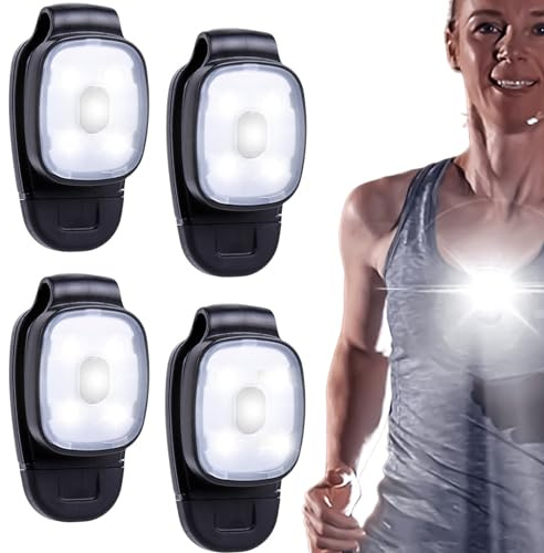 Leikurvo 4 Stück LED Clip Lampe, Outdoor Mini Stirnlampe Nachtlauflicht USB Wiederaufladbar Lauflichter für Laufen Joggen Camping Wandern Bergsteigen