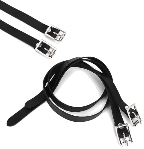Leder Sporenriemen, 1 Paar verlängern für Sporenriemen Leder mit Edelstahlschnalle Werkzeug Zubehör 50cm schwarz