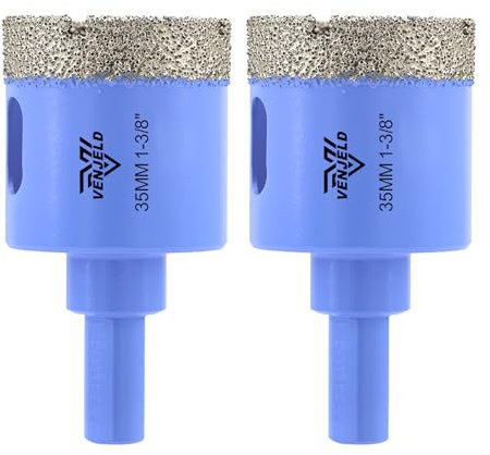 Foret Diamant Carrelage Set 35mm - 2Pcs Scie Cloche Diamant Perçage à Sec pour Céramique Porcelaine Carrelage Marbre Granit avec Tige Triangulaire VENJELD