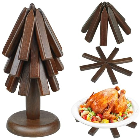 Wooden Trivets for Hot Dishes, Tree Trivets for Hot Pots, 3 Walnut Wooden Tree Coasters for Christmas Home Decor, Foldable Kitchen Wooden Trivet for Hot Bowl&Teapot