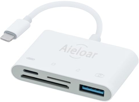 SD Card Reader for iPhone Ipad, Aieloar Memory Card Reader Adapter with Power Supply Port,USB Port and SD & TF Card Slots, Plug and Play