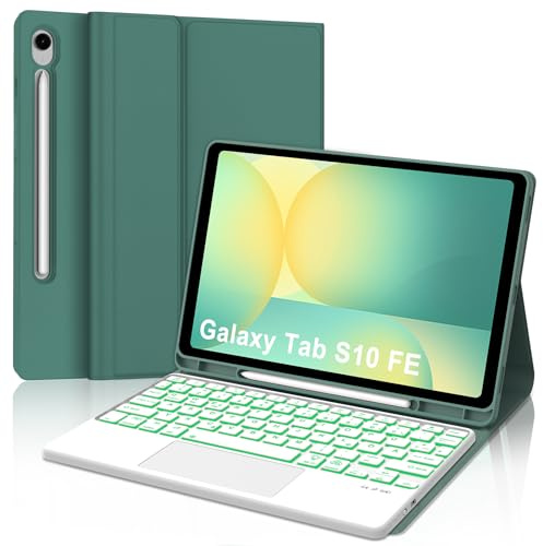 Tastatur für Samsung Galaxy Tab S9FE/S10FE 10.9, Hülle Tastatur Galaxy Tab S9/S10FE 2025 con Touchpad, Magnetisch Beleuchtung mit QWERTZ Keyboard für Samsung S10FE/S9FE/S9 10.9 Zoll 2025, Dunkelgrün