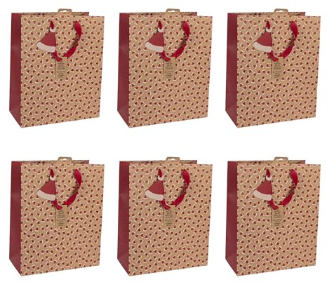 Eurowrap - X-30897-2Cpack - Un lot de 6 sacs cadeaux Noël - Grands formats 26,5x14x33cm - Père-Noël - Qualité supérieure, résistant :210g - idéal pour : jeux de société, puzzles, coffrets