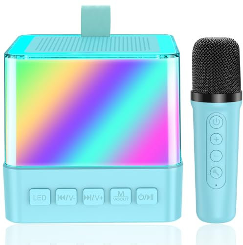 Karaoké Enfants avec 1 Microphones, Micro Karaoke sans Fil avec Lumières LED, Haut-parleurs Bluetooth Portables pour Fêtes de Maison Cadeaux de Jouets pour Enfants