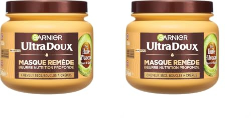 Garnier Ultra Doux - Masque pour Cheveux Secs, Ondulés, Bouclés ou Crépus - À l'Huile d'Avocat et Beurre de Karité - Texture Riche et Onctueuse - 340 ml - Homme & Femme
