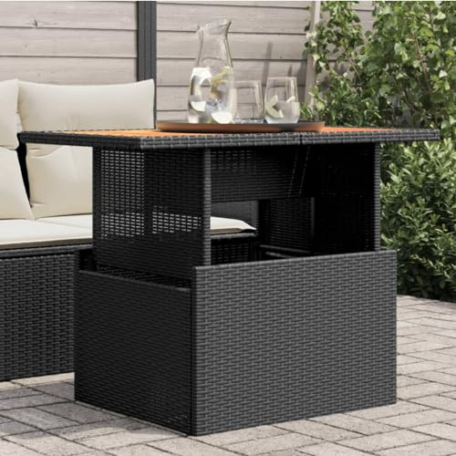 Festnight Mesa Jardín Elevable Ratán Sintético, Mesa de Comedor para Jardín, Mesa de Comedor Exterior Rectangular, Mesa de Terraza, 100 x 55 x 44/73 cm, Negro