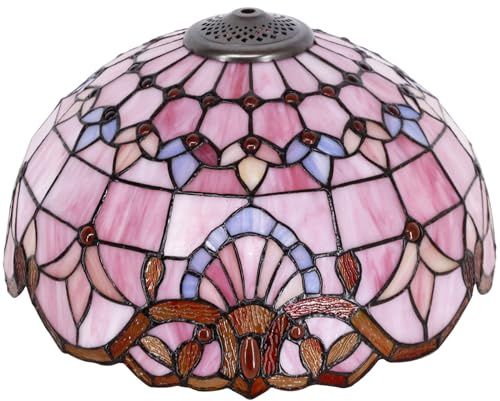Large Tiffany Lamp Shade Replacement Only 16Inch Stained Glass Lampshade Table Lamps Floor Lamp Ceiling Fixture Pendant Hanging Light Home Office Decoration (Pink Baroque)