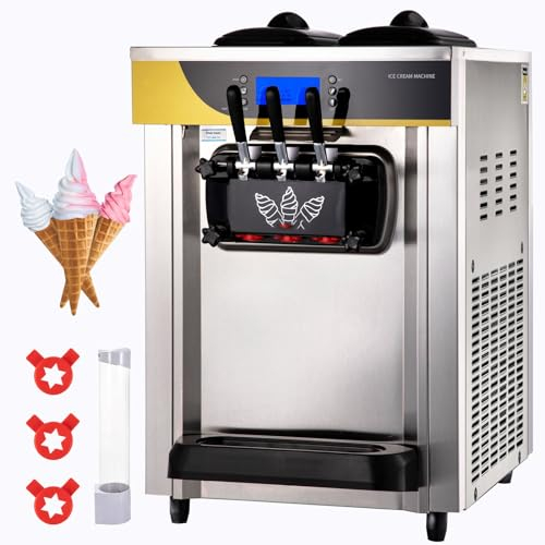 sjdoPulse Fabricante De Helados Comercial 22-30L/H Máquina De Servicio Suave Tolva 2X6L Yogurt Helado Restaurante Snack Bar Plata, 62.0 * 62.0 * 102.0, 1Xbv003097