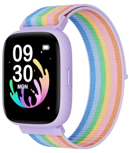 BIGGERFIVE Fitness Tracker Orologio Bambina Ado 5-16, 1,8 Smartwatch con Contapassi, Frequenza Cardiaca, Resistente all'Acqua IP68, Monitor del Sonno, Giochi Puzzle con/senza APP, Nylon