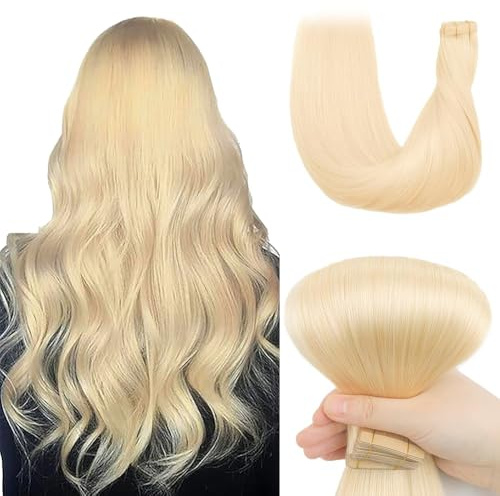 YDDM Tape Extensions Echthaar Hellblond 20pcs 45cm 40g Bleichblond Remy Invisible Tape in Extensions Echthaar Blonde Tapes Ins Dunkelblond Tape Extensions Skin Weft Haarverlängerung(18Zoll,613#)
