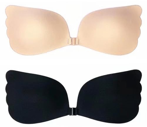 Klebe Bh Push Up,2 Stück Sticky Bra,Selbstklebender Bh Grobe Brust, Unsichtbarer Klebebh,Nippelpads Wiederverwendbar für Abendkleid Brautkleid Badeanzug und Andere Rückenfreie Kleidung （Cup-Größe:C）