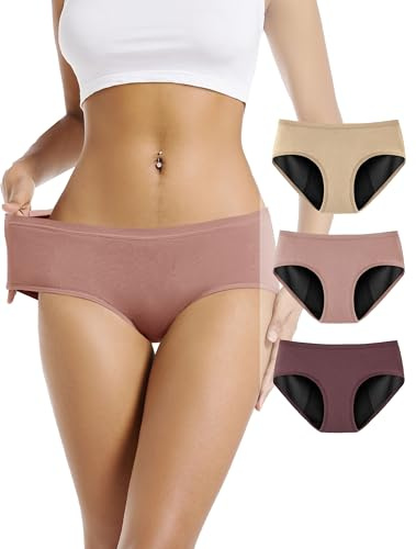 TIICHOO Culotte Menstruelle Flux Tres Abondant Protection Hygiénique Absorbante Culotte de Regle Lot de 3 (M, Marron/Or Rose/Beige)