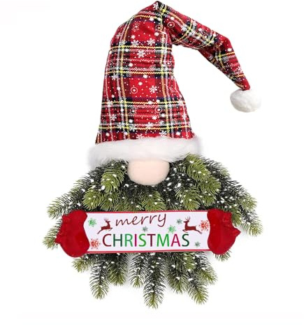 Christmas Wreath,Christmas Wreath with Lights, LED Front Door Wreaths,Merry Christmas Sign, Christmas Decorations for Front Door Decoration New Year Party
