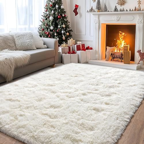 BSGIFT Alfombra de pelo largo, 160 x 230 cm, color crema, mullida, para salón, moderna, para salón, cama, alfombra de pelo alto, antideslizante, para dormitorio, habitación infantil