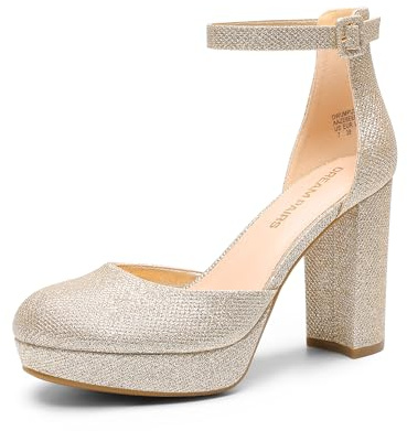 DREAM PAIRS Scarpe Donna Eleganti con Tacco Alto, Plateau e Punta Chiusa, Cinturino alla Caviglia, Scarpe da Sposa e Festa,Size 40,Oro,DWUMPU2534