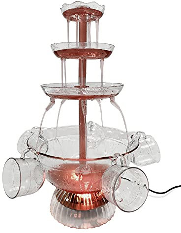 Vintage Collection 3 Tier Clear Party Fountain with Lighted Base and Two color LED Lights Includes 5 Reusable Cups Ideal for Home Parties