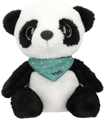 Depesche 13432 Snukis - Kuscheltier Panda Piet, in Schwarz Weiß, mit glitzernden Augen und runden Ohren, ca. 18 cm großes Plüschtier mit Halstuch