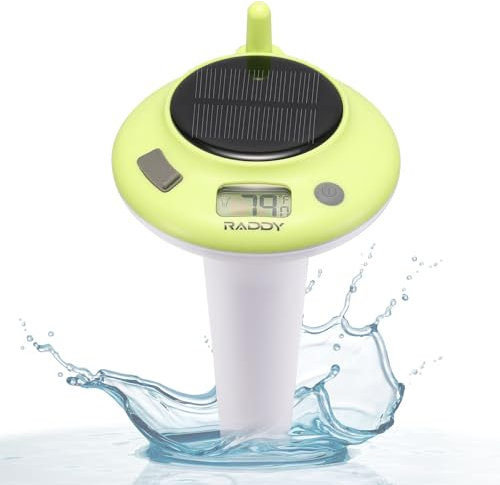 Raddy PT-5 Termometro galleggiante per piscina, funzionamento solare e a batteria, impermeabile IPX8, facile da leggere digitale per piscina, vasca idromassaggio, tubi freddi, stagni