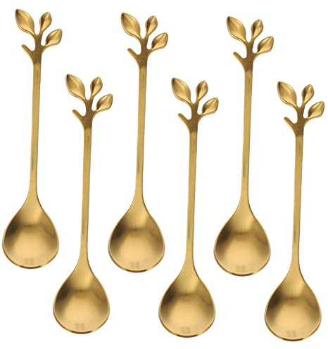KICHOUSE 6piezas Cucharas De Acero Inoxidable Forma Unidades Doradas Para Café Postres y Té Helado Con Mango Pulido Antideslizante y Superficie Brillante Fácil De Limpiar