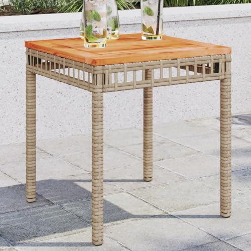 Xichuzi Gartentisch Beige 38x38x42 cm Poly Rattan Akazienholz, Terrassentisch, Esstisch Garten, Gartenesstische, Gartenmöbel, Außentisch - 365865