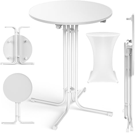 XIELOUS Stehtisch - 80 cm Klappbarer Runder Holzerner Stehtisch Mit Abdeckung, Wetterfest Für Gärten, Bistro, Hochzeiten Und Outdoor - Anlässe (weiß)