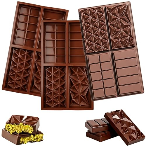 3 Pcs Silicone Chocolate Moulds for Candy & Baking, 4 Shapes Deep Chocolate Moulds, Reusable Non-Stick Silicone Molds for Chocolate, Jelly, Ice Cubes & Desserts, Easy Release(11.8 X 6.8 X 1 in)