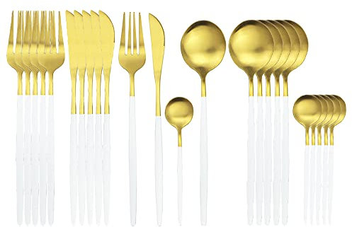 MMRTDJDR Ensemble de Couverts de Couverts de Couverts Mate de 24pcs, Ensemble de Couverts Mat en Acier Inoxydable, Couteau à Fourche à Fourche de café de Table