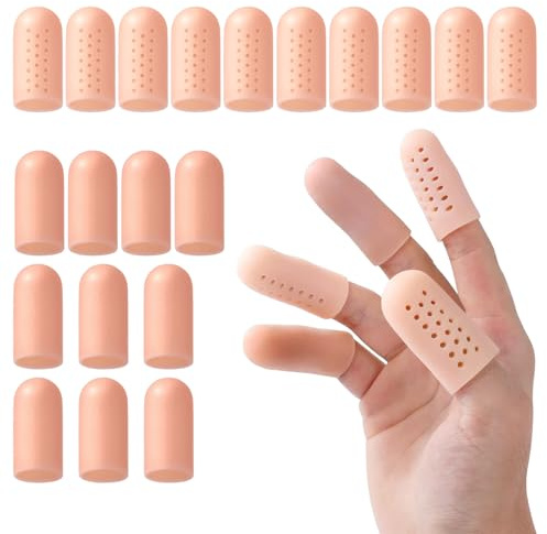 GUSXPPD 20 Stück Fingerschutz Bei Verletzung, Atmungsaktives Fingerkuppenschutz, Fingerschutz Silikon, Gel-Fingerschutze hautfarben, Wiederverwendbare Gel Fingerlinge Für Wunden, Fingerrisse, Blasen