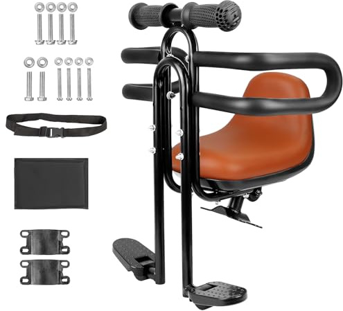 ZUKKA Siège de vélo pour enfant - Support avant - Siège de vélo pour enfants avec poignée de garde-corps - Siège de vélo pour adultes - Siège de vélo pour bébé - Siège de vélo pour enfant - Marron