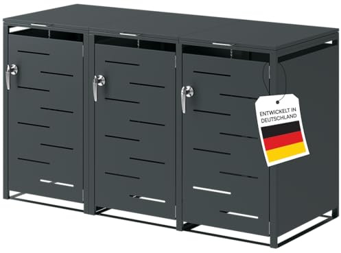 STEELSØN Diorus Mülltonnenbox 3 Tonnen bis 240L, Anthrazit, abschließbar | Mülltonnenverkleidung aus Stahl, Müllbox, Müllcontainer, wetterfest, Gerätebox, Tonnenhaus, Mülltonnenhaus, Sichtschutz